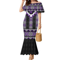 Purple Taniko Pattern Aotearoa Family Matching Mermaid Dress and Hawaiian Shirt Niho Taniwha Mix Poutama LT14 Mom's Dress Purple - Polynesian Pride