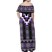 Purple Taniko Pattern Aotearoa Family Matching Off Shoulder Maxi Dress and Hawaiian Shirt Niho Taniwha Mix Poutama LT14 - Polynesian Pride