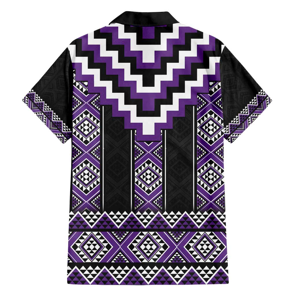Purple Taniko Pattern Aotearoa Family Matching Off Shoulder Short Dress and Hawaiian Shirt Niho Taniwha Mix Poutama LT14 - Polynesian Pride