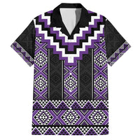 Purple Taniko Pattern Aotearoa Family Matching Tank Maxi Dress and Hawaiian Shirt Niho Taniwha Mix Poutama LT14 Dad's Shirt - Short Sleeve Purple - Polynesian Pride