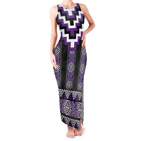 Purple Taniko Pattern Aotearoa Family Matching Tank Maxi Dress and Hawaiian Shirt Niho Taniwha Mix Poutama LT14 Mom's Dress Purple - Polynesian Pride