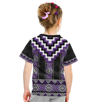 Purple Taniko Pattern Aotearoa Kid T Shirt Niho Taniwha Mix Poutama LT14