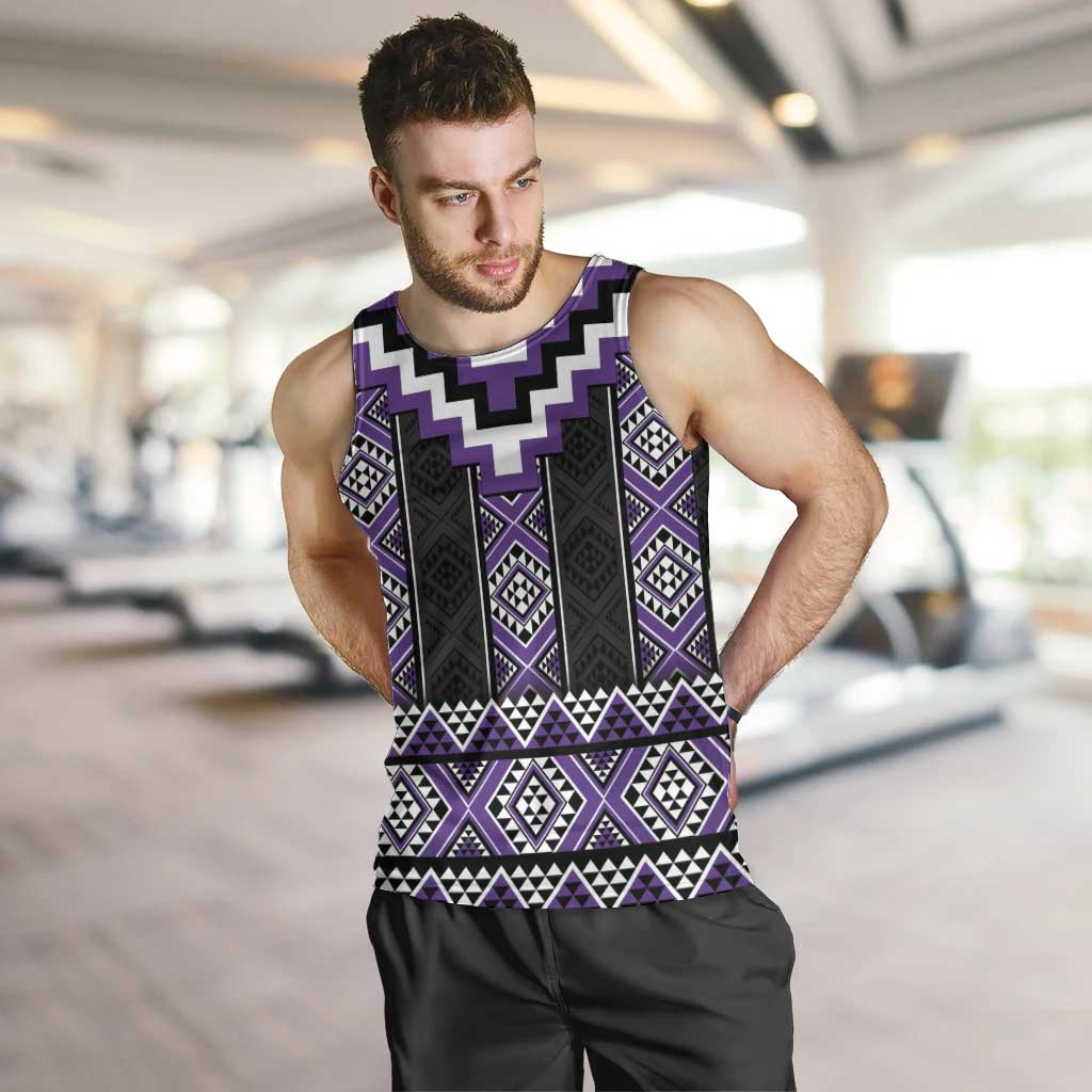 Purple Taniko Pattern Aotearoa Men Tank Top Niho Taniwha Mix Poutama LT14
