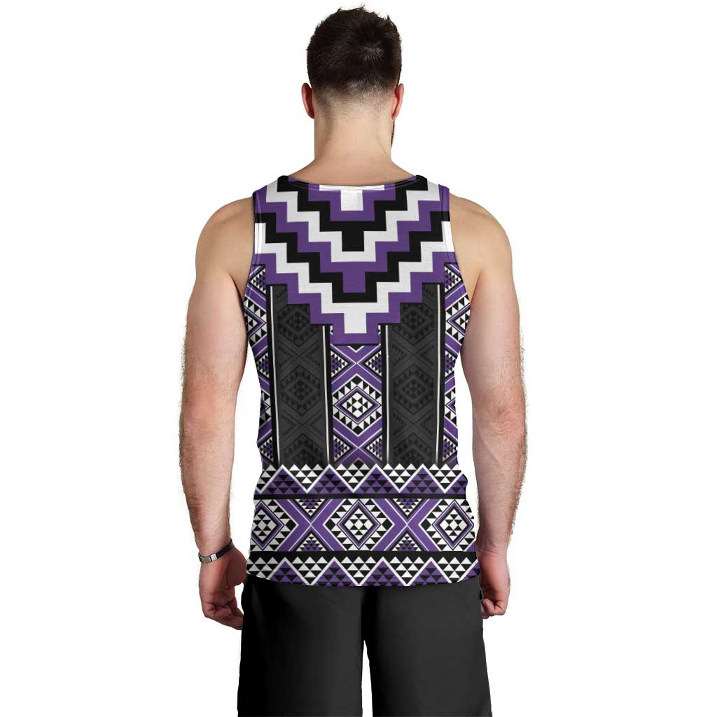 Purple Taniko Pattern Aotearoa Men Tank Top Niho Taniwha Mix Poutama LT14