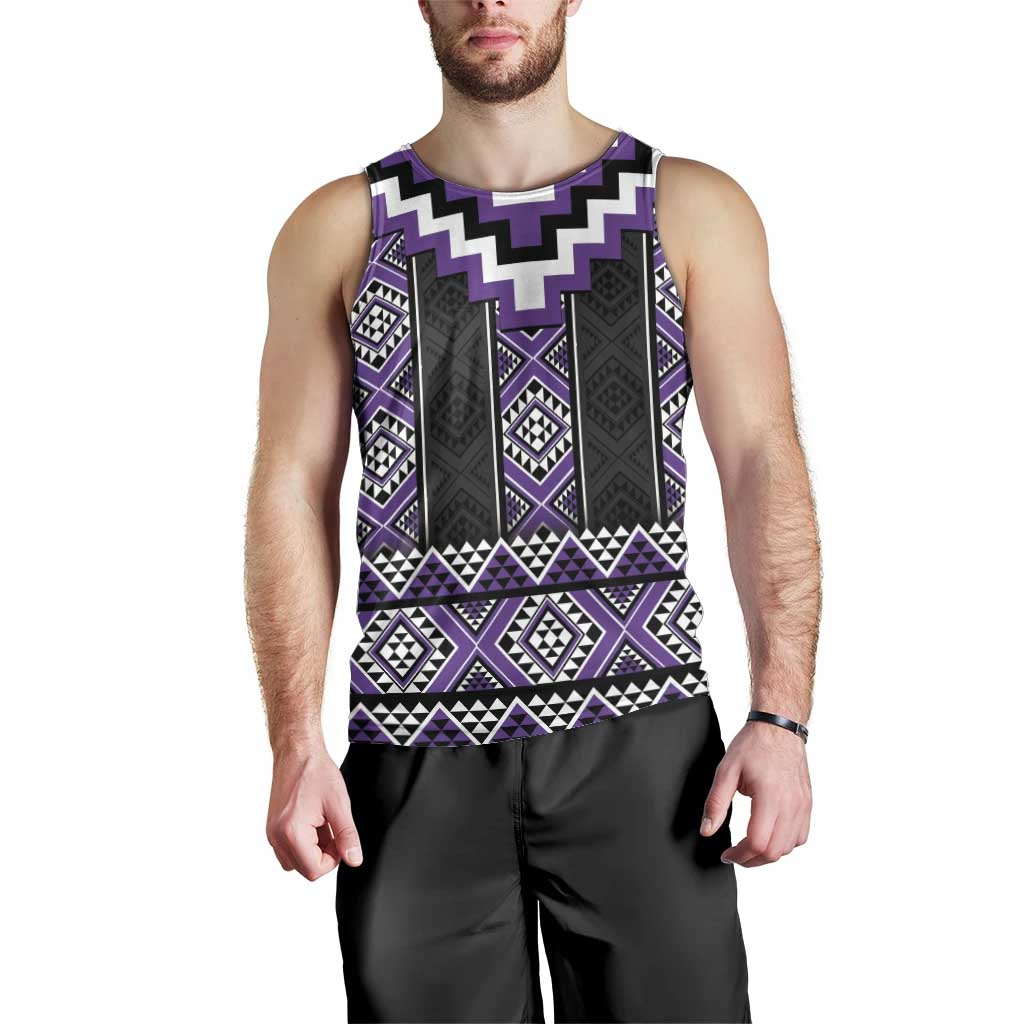 Purple Taniko Pattern Aotearoa Men Tank Top Niho Taniwha Mix Poutama LT14