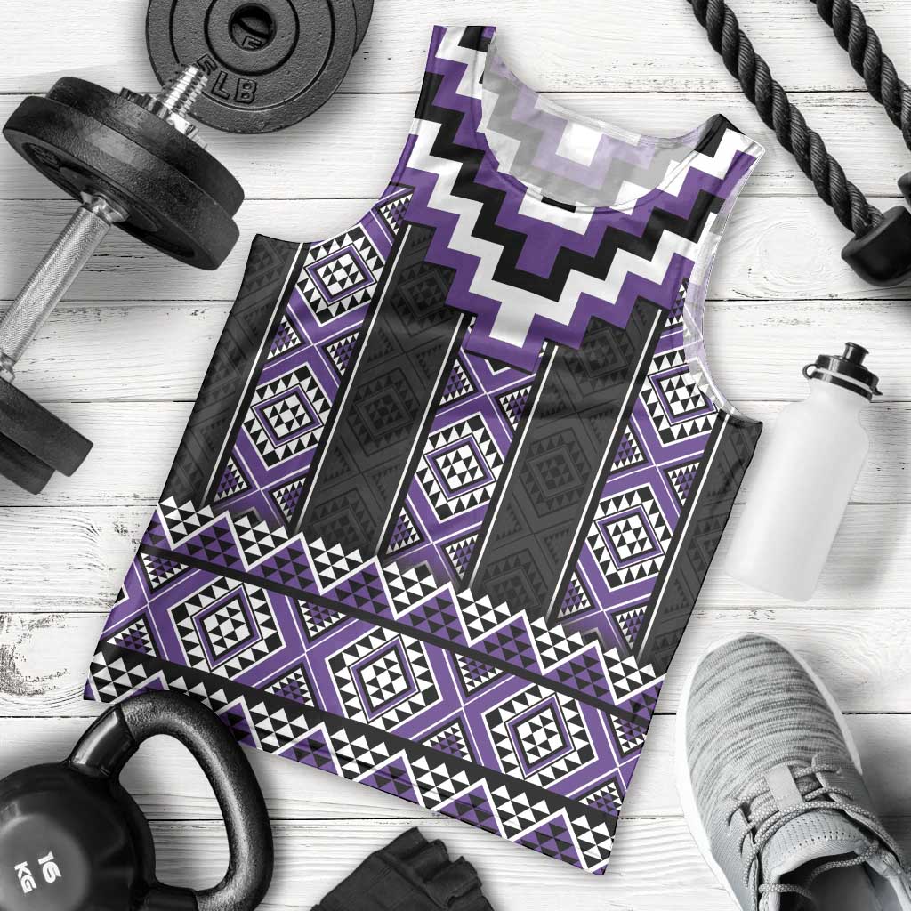 Purple Taniko Pattern Aotearoa Men Tank Top Niho Taniwha Mix Poutama LT14
