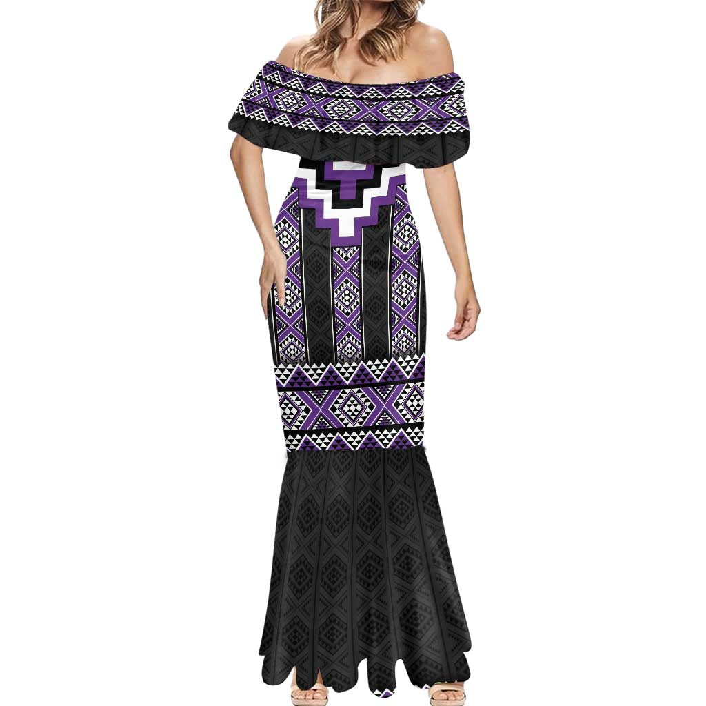 Purple Taniko Pattern Aotearoa Mermaid Dress Niho Taniwha Mix Poutama LT14 - Polynesian Pride