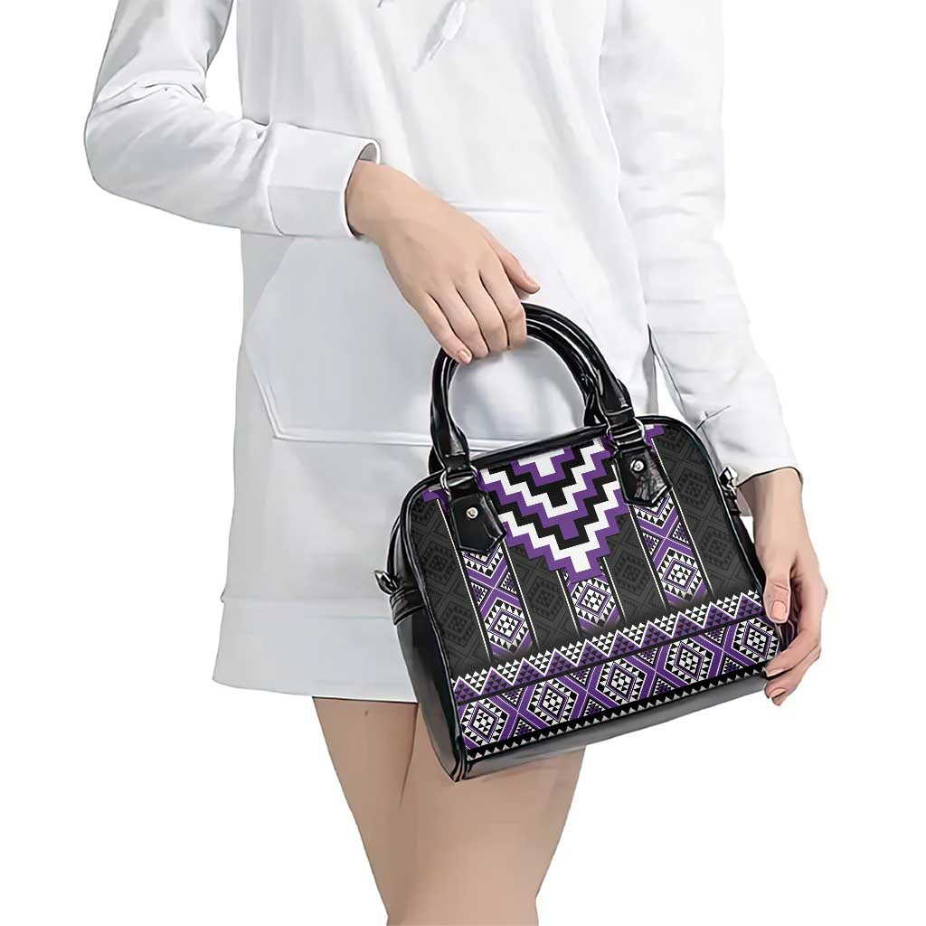 Purple Taniko Pattern Aotearoa Shoulder Handbag Niho Taniwha Mix Poutama