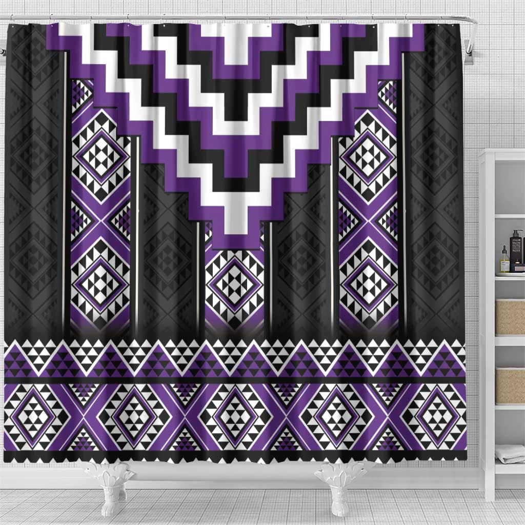 Purple Taniko Pattern Aotearoa Shower Curtain Niho Taniwha Mix Poutama