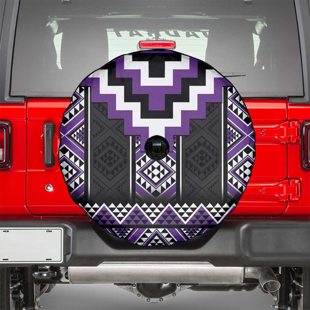 Purple Taniko Pattern Aotearoa Spare Tire Cover Niho Taniwha Mix Poutama