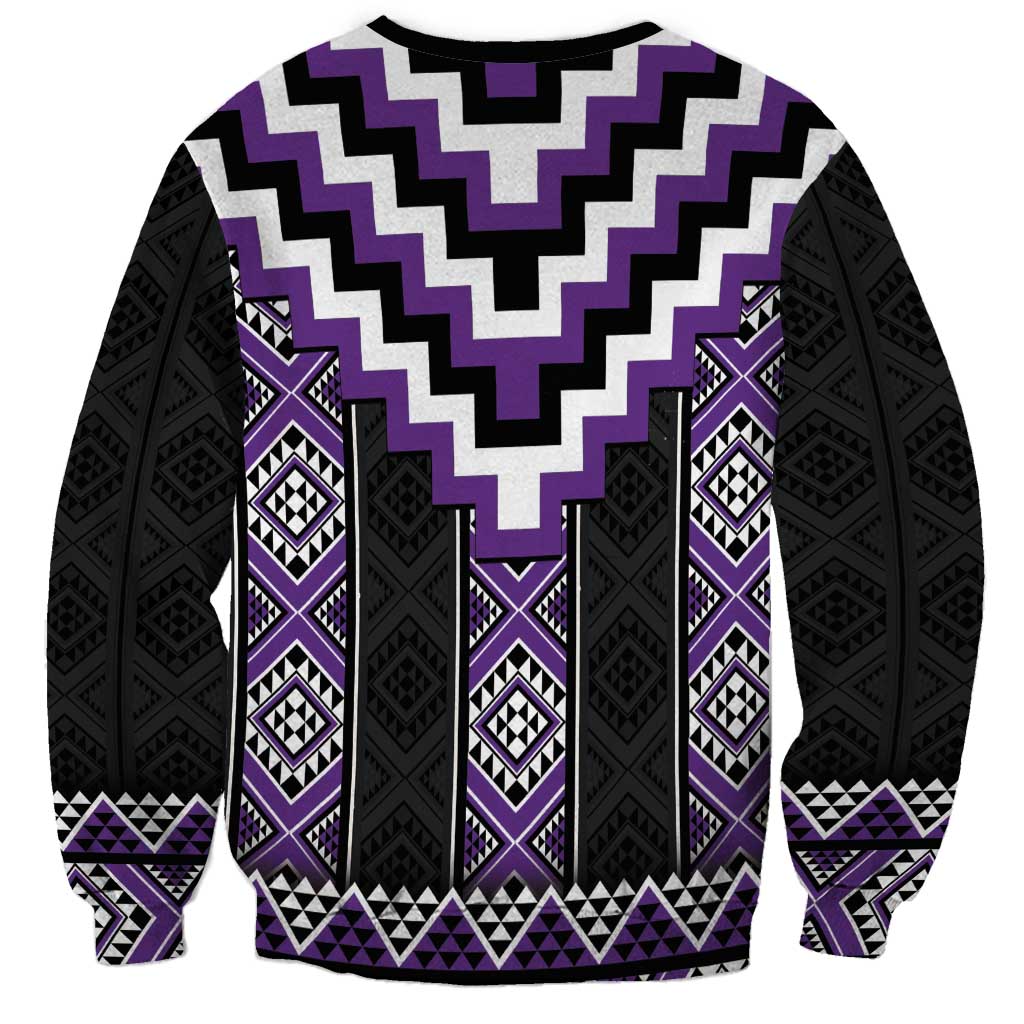 Purple Taniko Pattern Aotearoa Sweatshirt Niho Taniwha Mix Poutama LT14