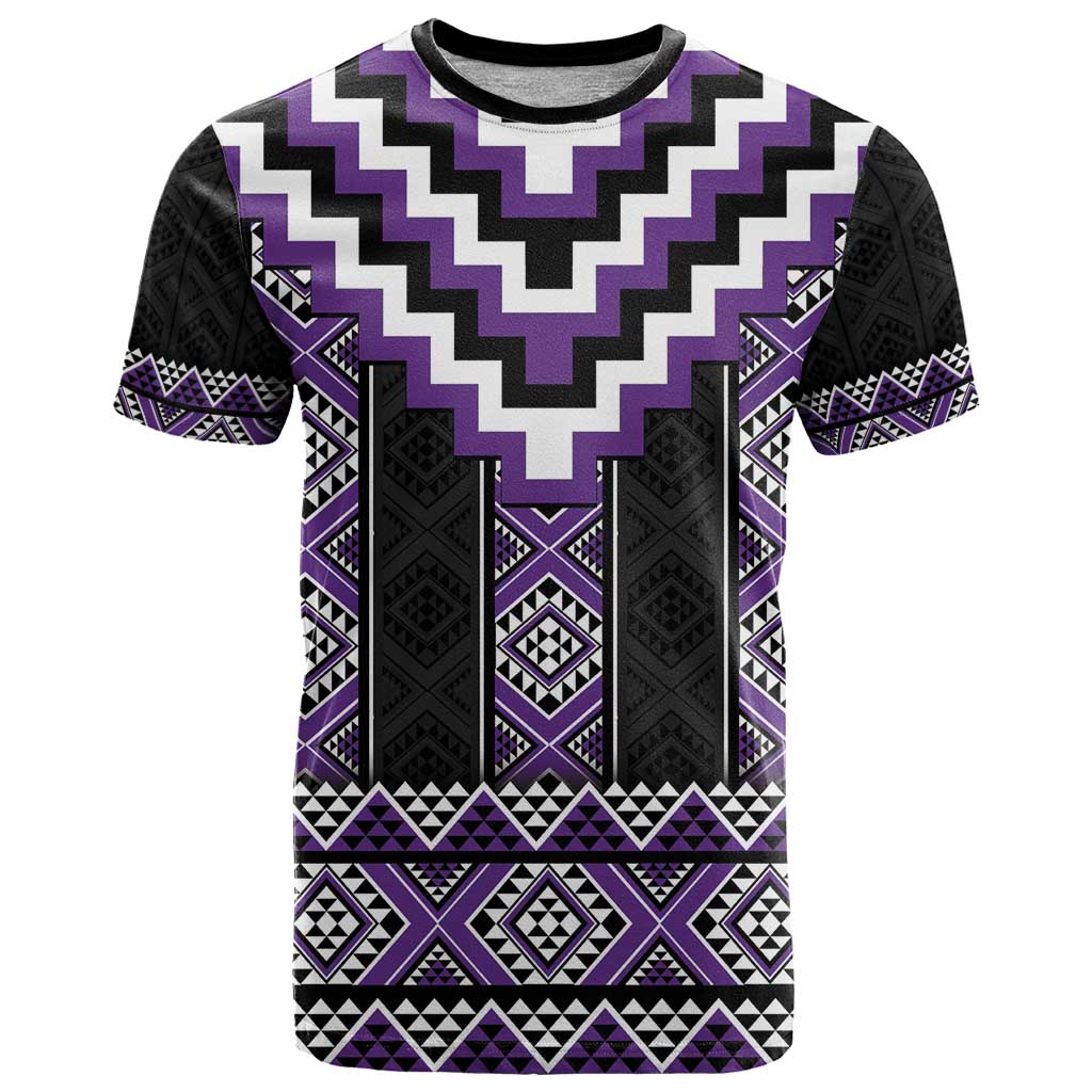 Purple Taniko Pattern Aotearoa T Shirt Niho Taniwha Mix Poutama LT14 Purple - Polynesian Pride