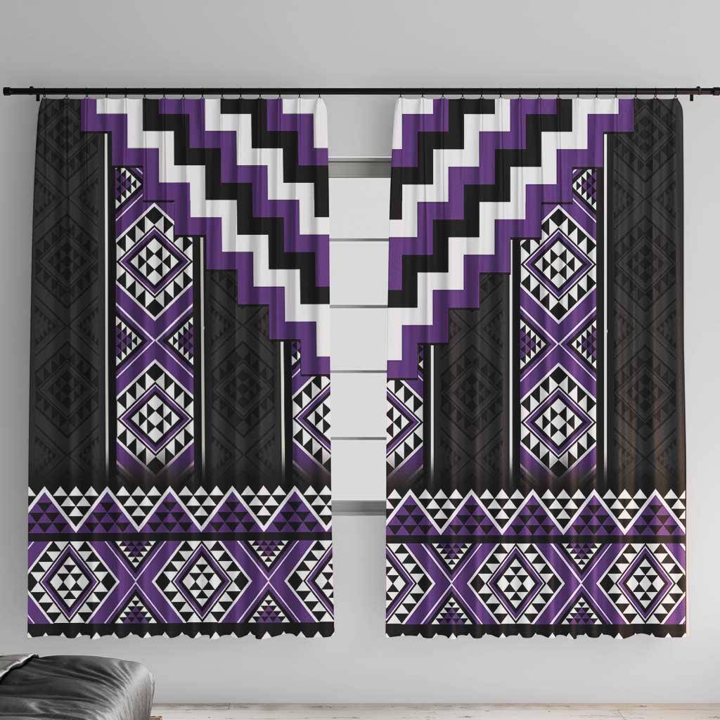 Purple Taniko Pattern Aotearoa Window Curtain Niho Taniwha Mix Poutama