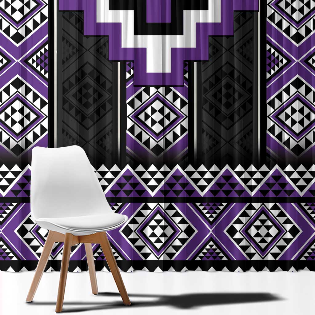 Purple Taniko Pattern Aotearoa Window Curtain Niho Taniwha Mix Poutama