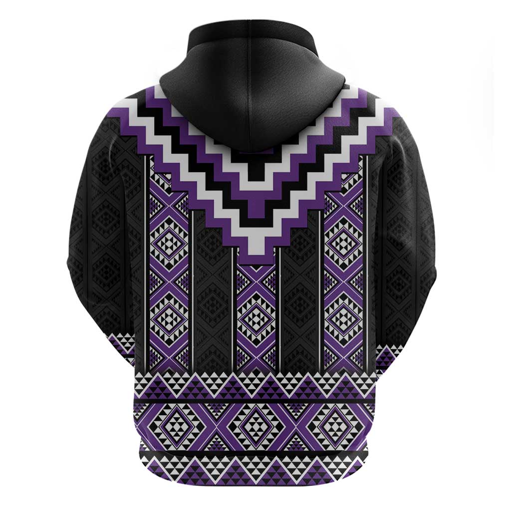 Purple Taniko Pattern Aotearoa Zip Hoodie Niho Taniwha Mix Poutama LT14