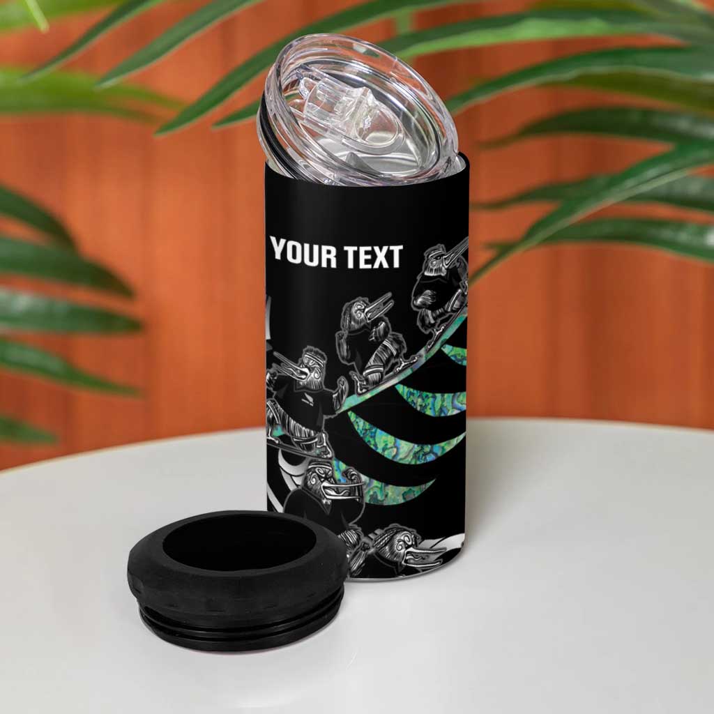 Custom New Zealand Silver Fern Rugby 4 in 1 Can Cooler Tumbler Aotearoa Kiwi Maori Pattern LT14 - Polynesian Pride