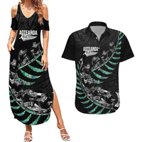 Custom New Zealand Silver Fern Rugby Couples Matching Summer Maxi Dress and Hawaiian Shirt Aotearoa Kiwi Maori Pattern