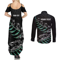 Custom New Zealand Silver Fern Rugby Couples Matching Summer Maxi Dress and Long Sleeve Button Shirt Aotearoa Kiwi Maori Pattern