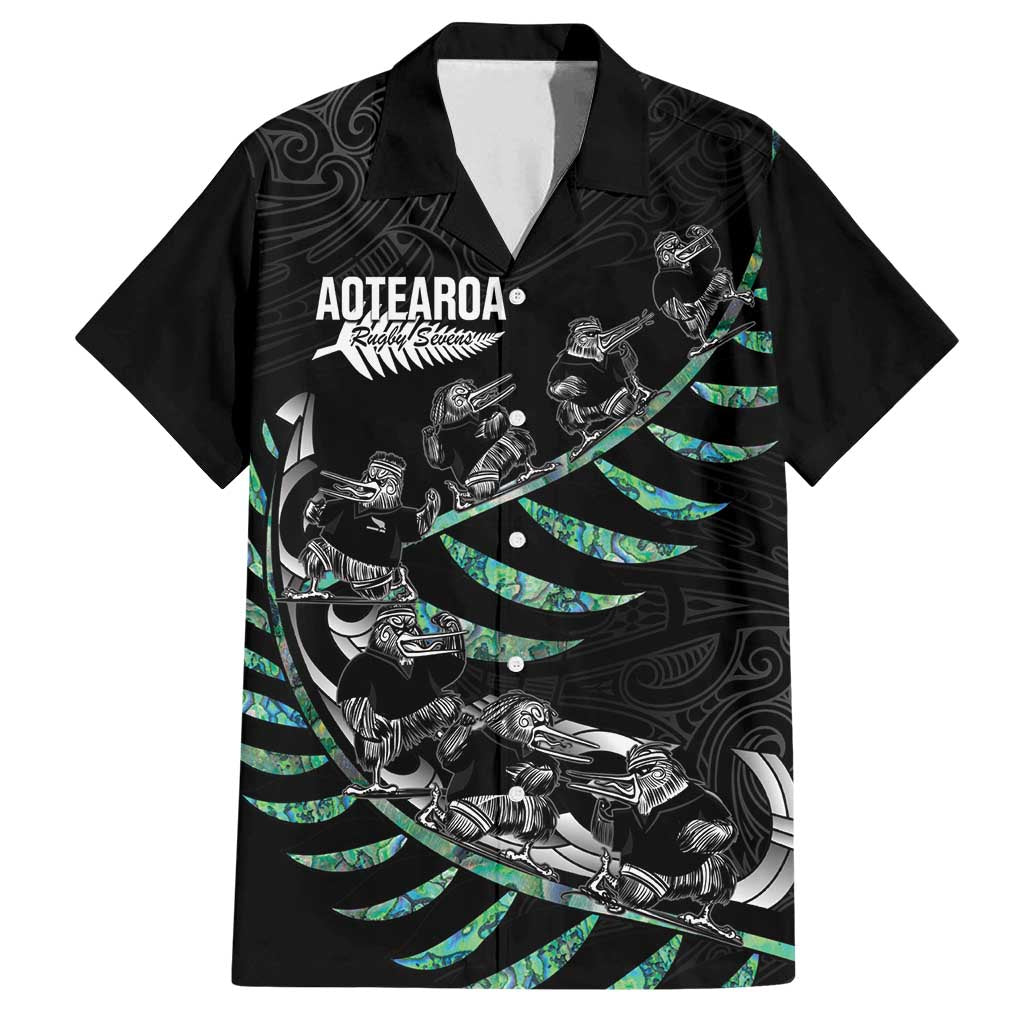 Custom New Zealand Silver Fern Rugby Family Matching Long Sleeve Bodycon Dress and Hawaiian Shirt Aotearoa Kiwi Maori Pattern LT14 Dad's Shirt - Short Sleeve Black - Polynesian Pride