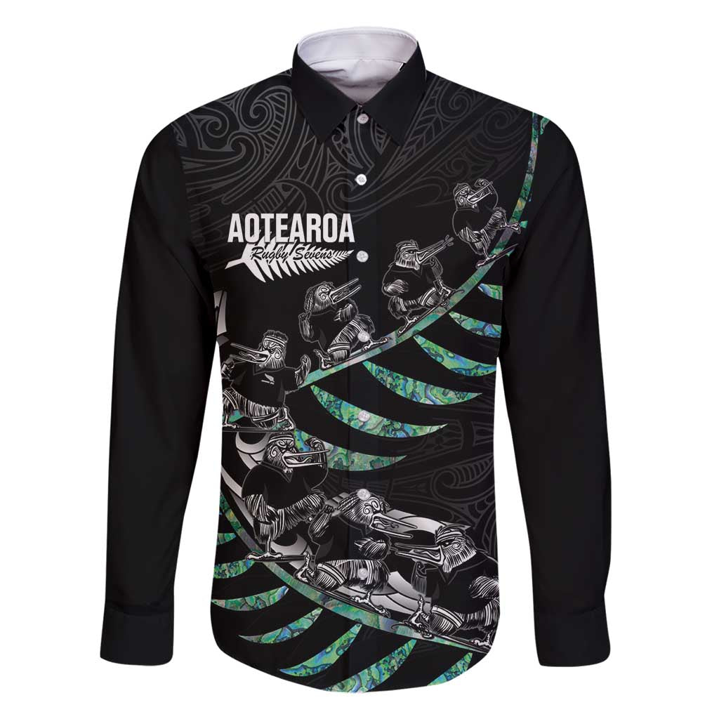 Custom New Zealand Silver Fern Rugby Family Matching Mermaid Dress and Hawaiian Shirt Aotearoa Kiwi Maori Pattern LT14 Dad's Shirt - Long Sleeve Black - Polynesian Pride