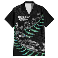 Custom New Zealand Silver Fern Rugby Family Matching Short Sleeve Bodycon Dress and Hawaiian Shirt Aotearoa Kiwi Maori Pattern LT14 Dad's Shirt - Short Sleeve Black - Polynesian Pride