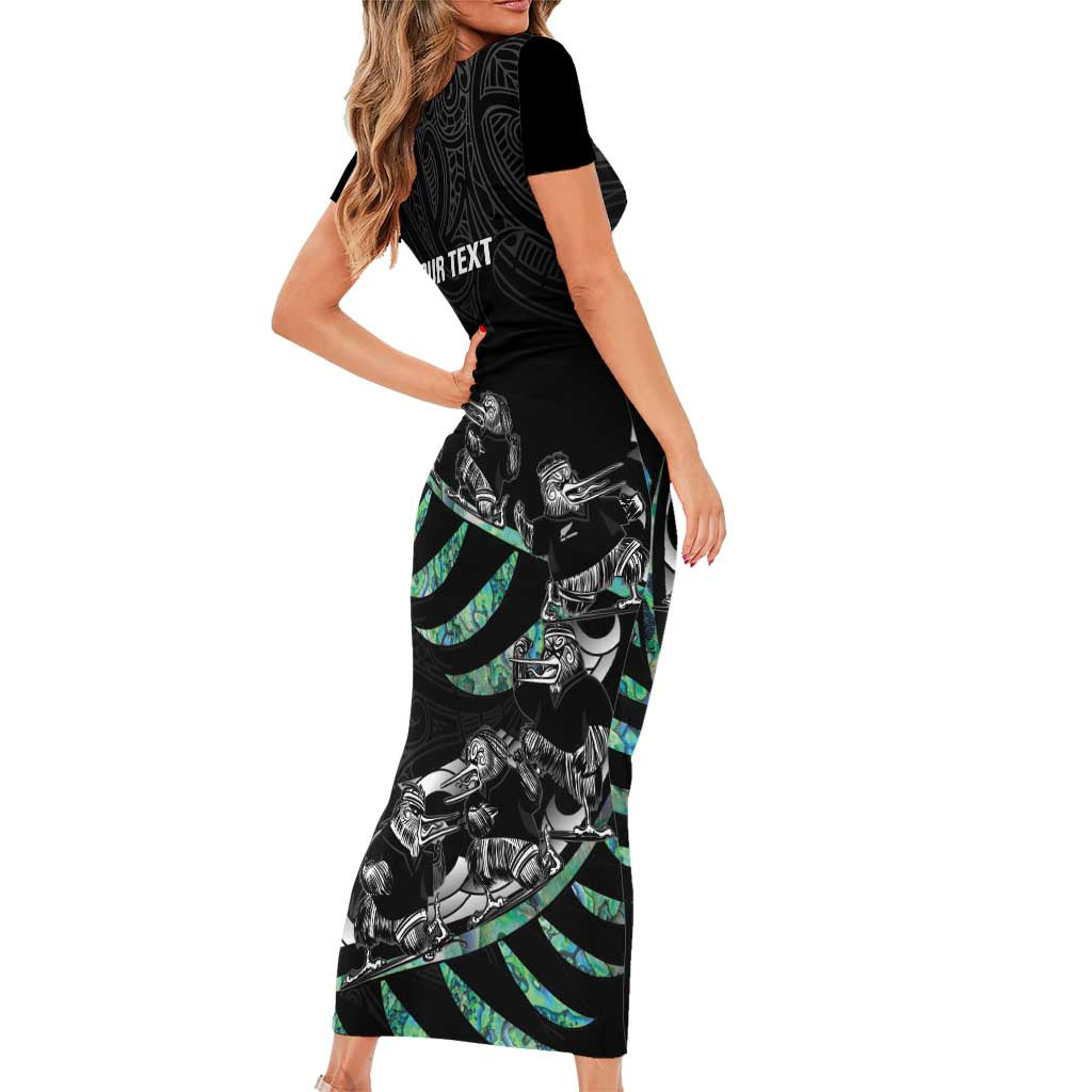 Custom New Zealand Silver Fern Rugby Family Matching Short Sleeve Bodycon Dress and Hawaiian Shirt Aotearoa Kiwi Maori Pattern LT14 - Polynesian Pride