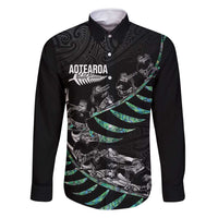 Custom New Zealand Silver Fern Rugby Family Matching Tank Maxi Dress and Hawaiian Shirt Aotearoa Kiwi Maori Pattern LT14 Dad's Shirt - Long Sleeve Black - Polynesian Pride
