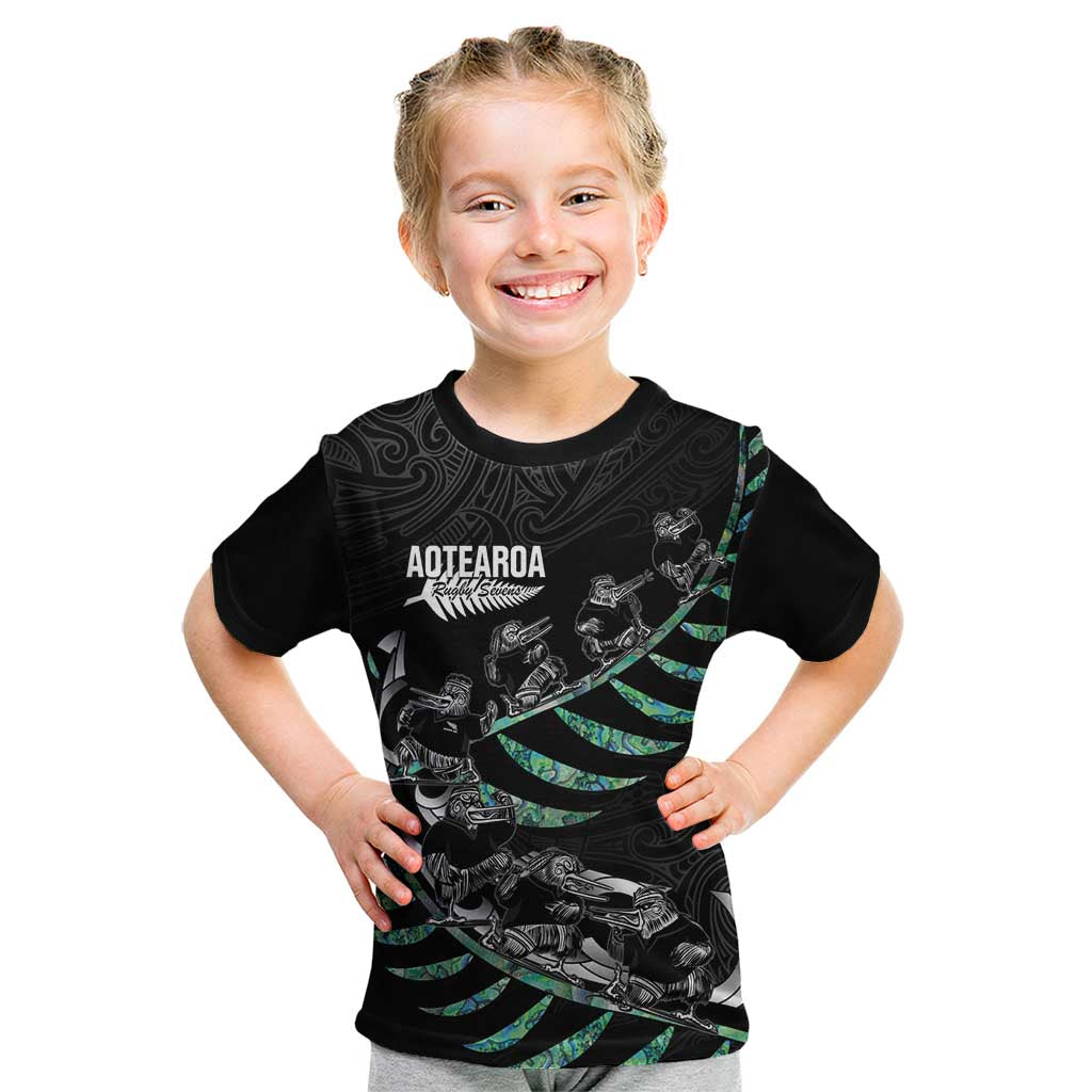 Custom New Zealand Silver Fern Rugby Kid T Shirt Aotearoa Kiwi Maori Pattern LT14 Black - Polynesian Pride