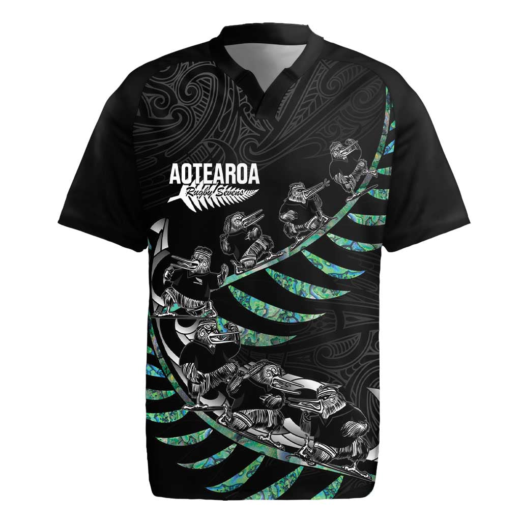 Custom New Zealand Silver Fern Rugby Rugby Jersey Aotearoa Kiwi Maori Pattern LT14 Black - Polynesian Pride