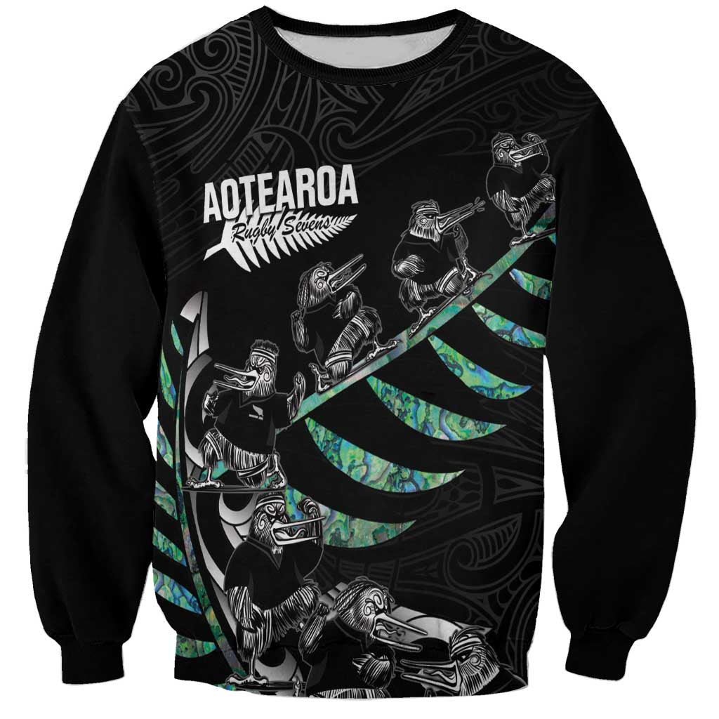 Custom New Zealand Silver Fern Rugby Sweatshirt Aotearoa Kiwi Maori Pattern LT14 Unisex Black - Polynesian Pride