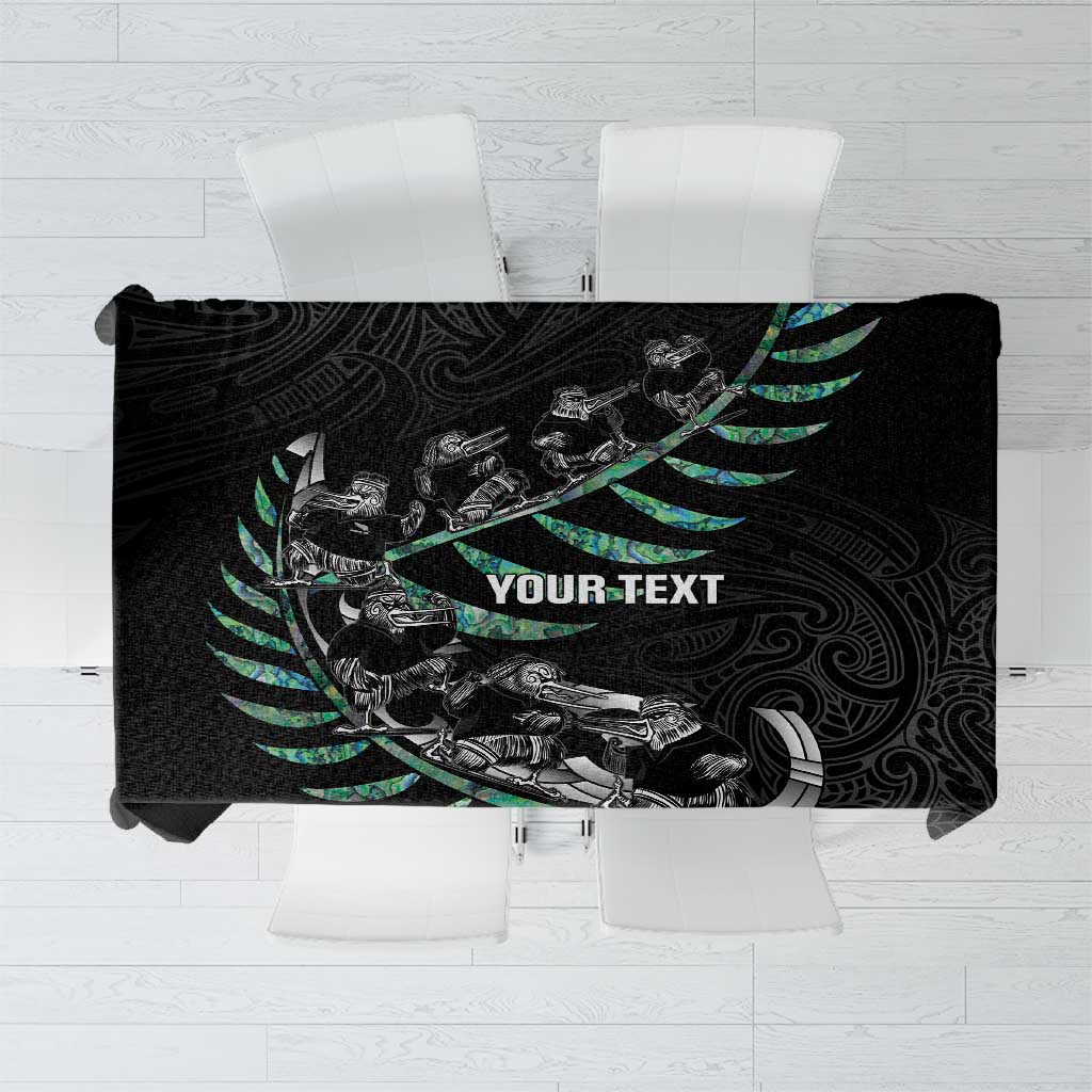 Custom New Zealand Silver Fern Rugby Tablecloth Aotearoa Kiwi Maori Pattern LT14 Black - Polynesian Pride