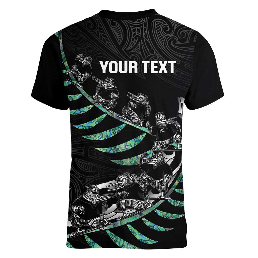 Custom New Zealand Silver Fern Rugby Women V-Neck T-Shirt Aotearoa Kiwi Maori Pattern LT14 - Polynesian Pride
