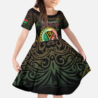 Personalised Vanuatu Family Matching Long Sleeve Bodycon Dress and Hawaiian Shirt Yumi 45th Hapi Independens Dei - Black Version LT14 Daughter's Dress Black - Polynesian Pride