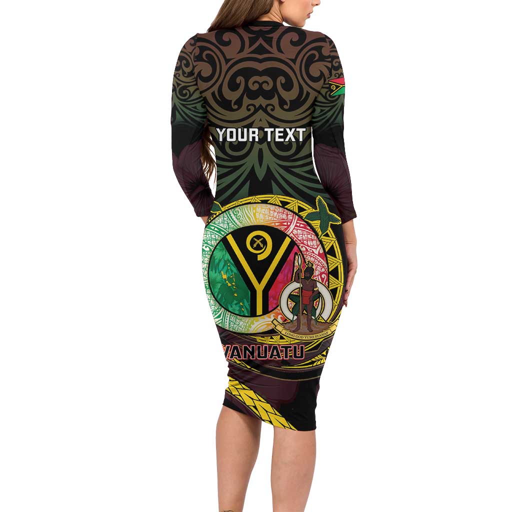 Personalised Vanuatu Family Matching Long Sleeve Bodycon Dress and Hawaiian Shirt Yumi 45th Hapi Independens Dei - Black Version LT14 - Polynesian Pride