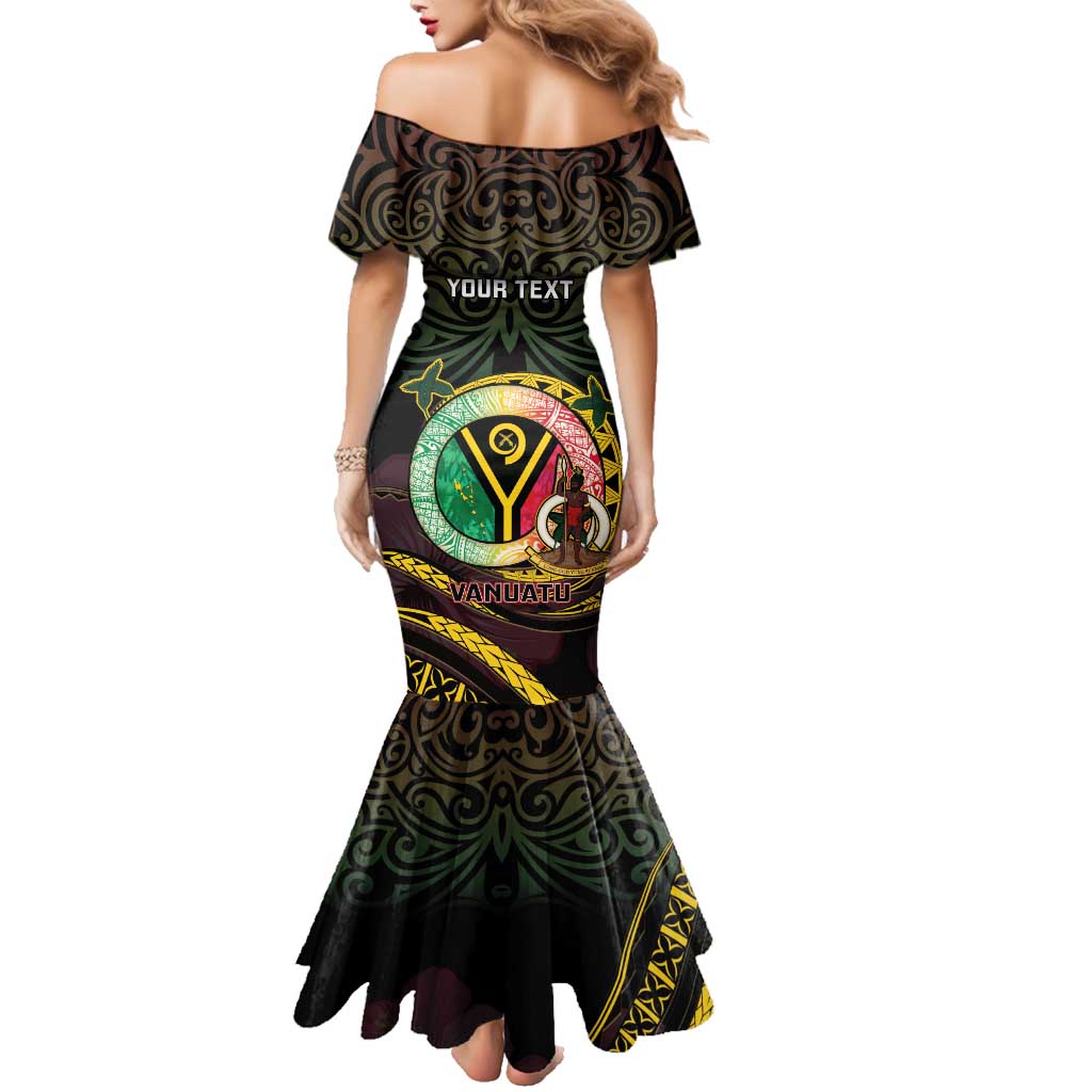 Personalised Vanuatu Family Matching Mermaid Dress and Hawaiian Shirt Yumi 45th Hapi Independens Dei - Black Version LT14 - Polynesian Pride