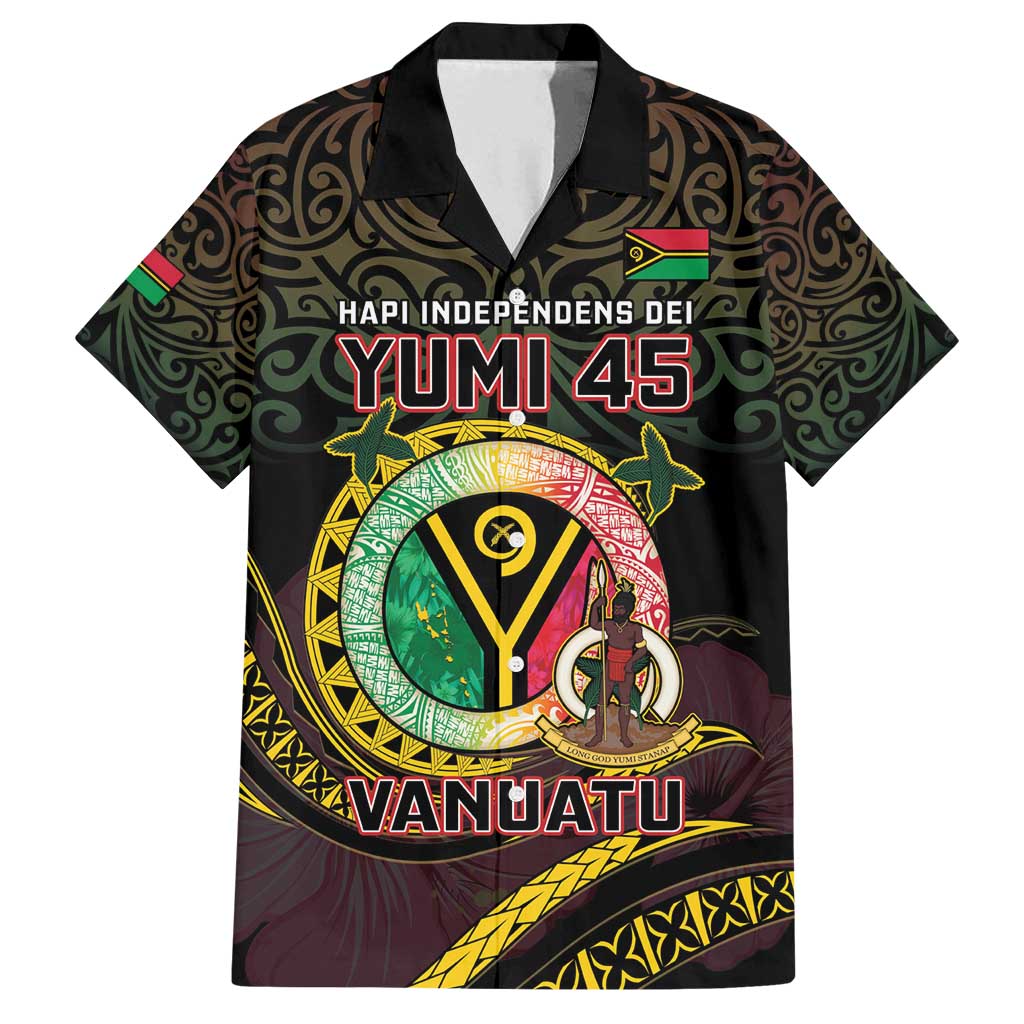 Personalised Vanuatu Family Matching Off Shoulder Maxi Dress and Hawaiian Shirt Yumi 45th Hapi Independens Dei - Black Version LT14