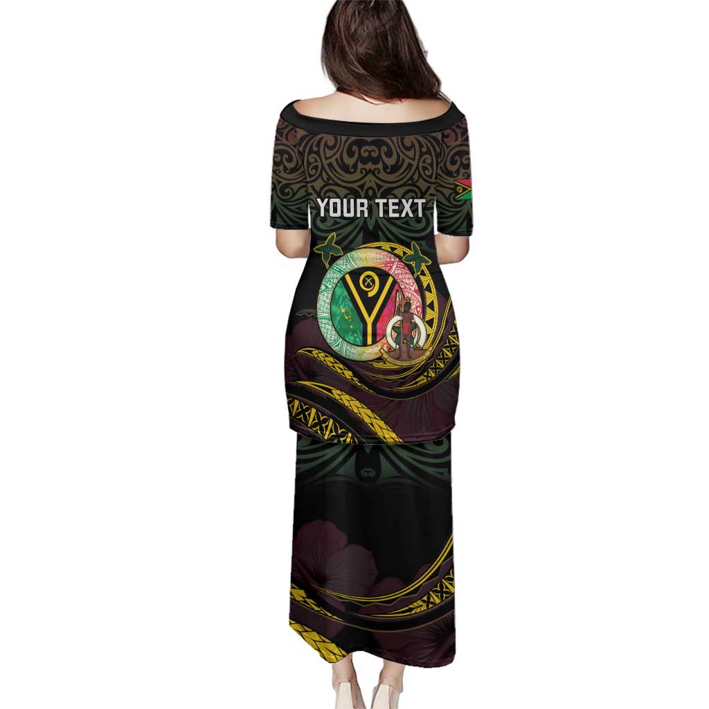 Personalised Vanuatu Family Matching Puletasi and Hawaiian Shirt Yumi 45th Hapi Independens Dei - Black Version LT14