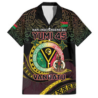 Personalised Vanuatu Family Matching Short Sleeve Bodycon Dress and Hawaiian Shirt Yumi 45th Hapi Independens Dei - Black Version LT14 Dad's Shirt - Short Sleeve Black - Polynesian Pride