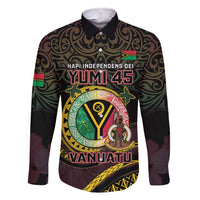 Personalised Vanuatu Family Matching Short Sleeve Bodycon Dress and Hawaiian Shirt Yumi 45th Hapi Independens Dei - Black Version LT14 Dad's Shirt - Long Sleeve Black - Polynesian Pride