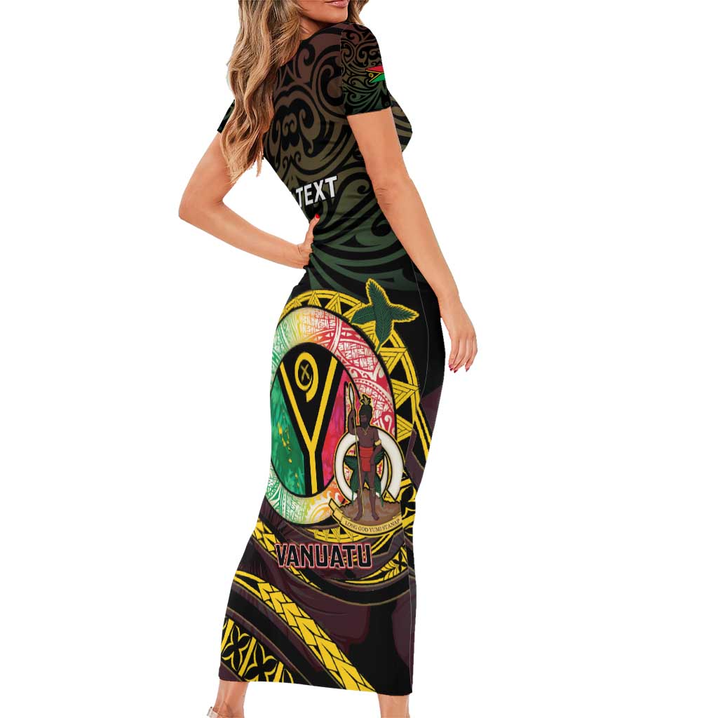 Personalised Vanuatu Family Matching Short Sleeve Bodycon Dress and Hawaiian Shirt Yumi 45th Hapi Independens Dei - Black Version LT14 - Polynesian Pride