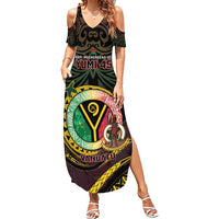 Personalised Vanuatu Family Matching Summer Maxi Dress and Hawaiian Shirt Yumi 45th Hapi Independens Dei - Black Version LT14