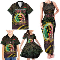 Personalised Vanuatu Family Matching Tank Maxi Dress and Hawaiian Shirt Yumi 45th Hapi Independens Dei - Black Version LT14 - Polynesian Pride