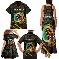Personalised Vanuatu Family Matching Tank Maxi Dress and Hawaiian Shirt Yumi 45th Hapi Independens Dei - Black Version LT14 - Polynesian Pride