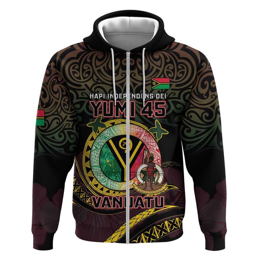 Personalised Vanuatu Hoodie Yumi 45th Hapi Independens Dei - Black Version LT14