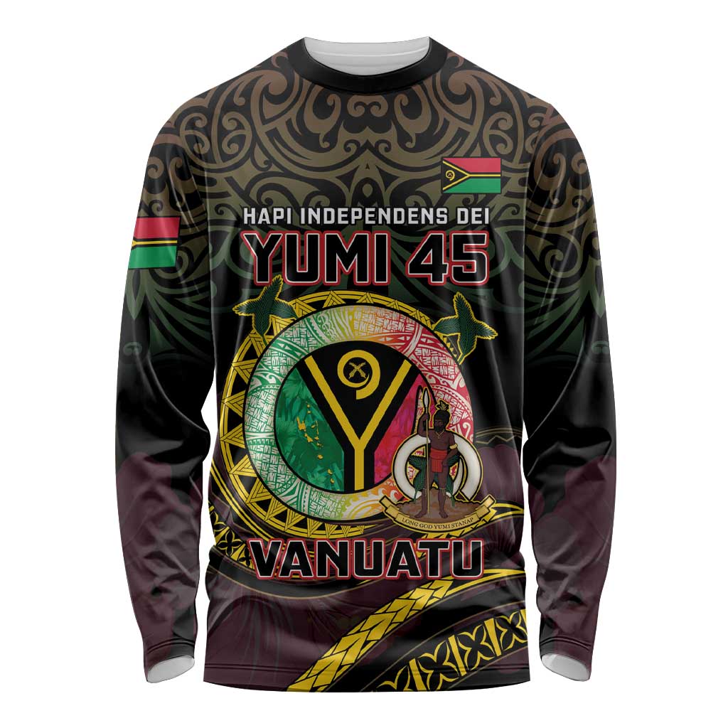 Personalised Vanuatu Long Sleeve Shirt Yumi 45th Hapi Independens Dei - Black Version LT14