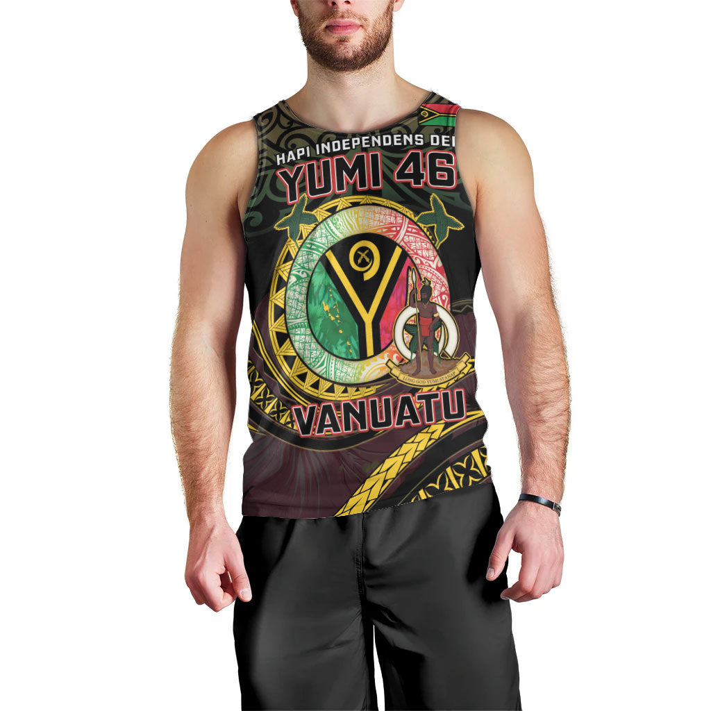 Personalised Vanuatu Men Tank Top Yumi 46th Hapi Independens Dei - Black Version LT14 - Polynesian Pride