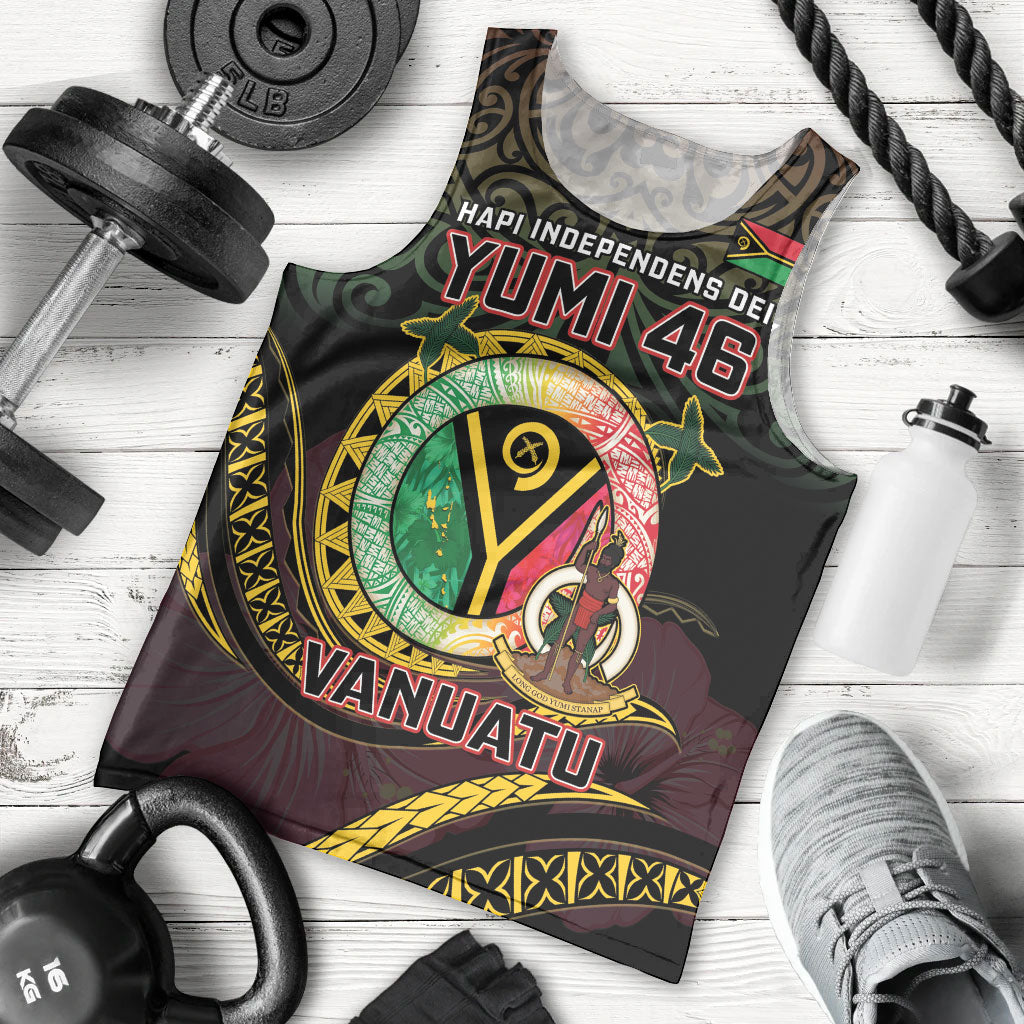 Personalised Vanuatu Men Tank Top Yumi 46th Hapi Independens Dei - Black Version LT14 - Polynesian Pride