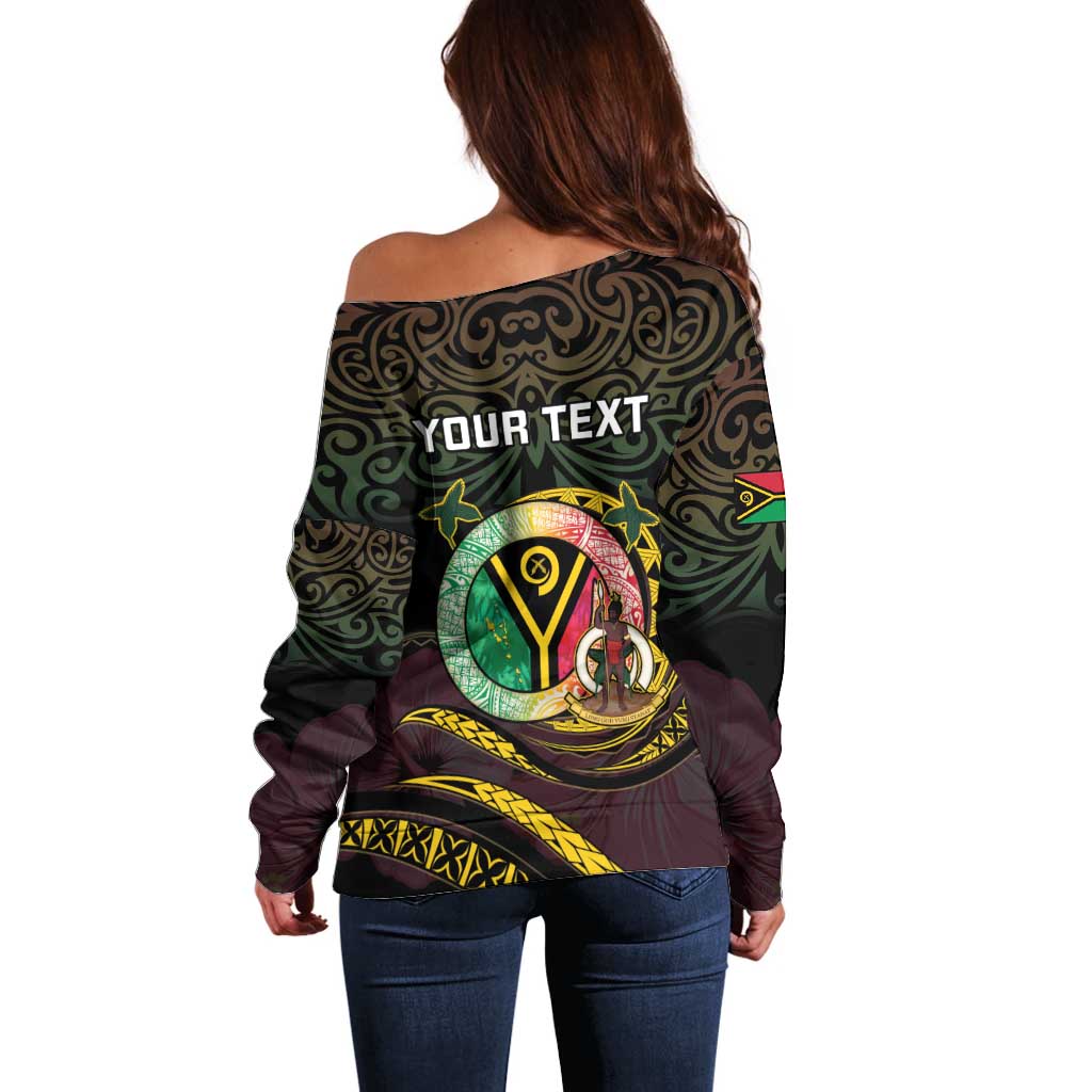 Personalised Vanuatu Off Shoulder Sweater Yumi 45th Hapi Independens Dei - Black Version LT14