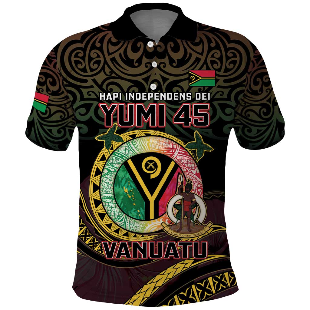 Personalised Vanuatu Polo Shirt Yumi 45th Hapi Independens Dei - Black Version LT14