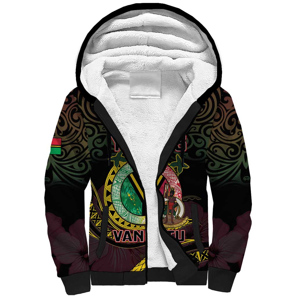 Personalised Vanuatu Sherpa Hoodie Yumi 45th Hapi Independens Dei - Black Version LT14